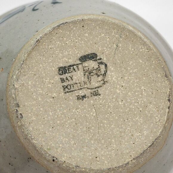 Great Bay Pottery 3.25" Mixing Bowl Leaves Bow Handmade Green Blue Floral - Picture 7 of 8